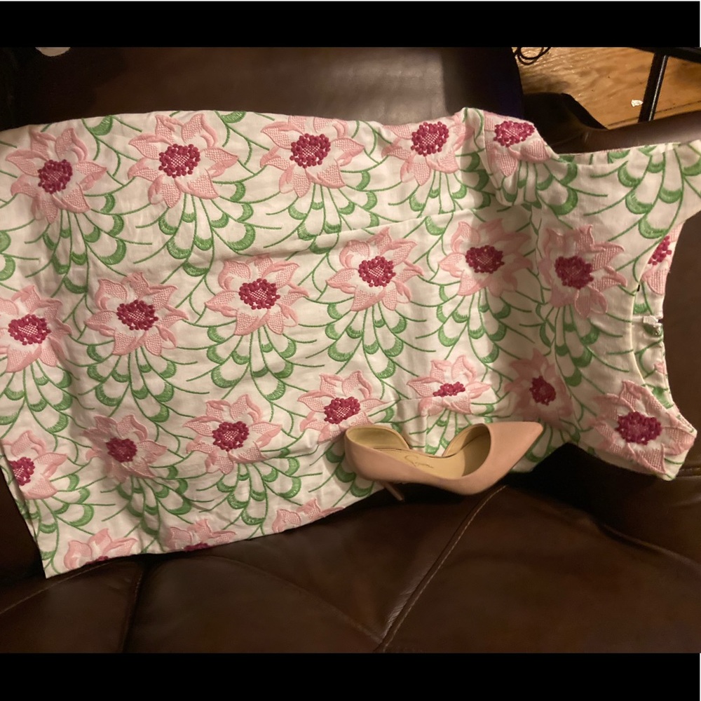 Talbots bright embroidered floral dress linen